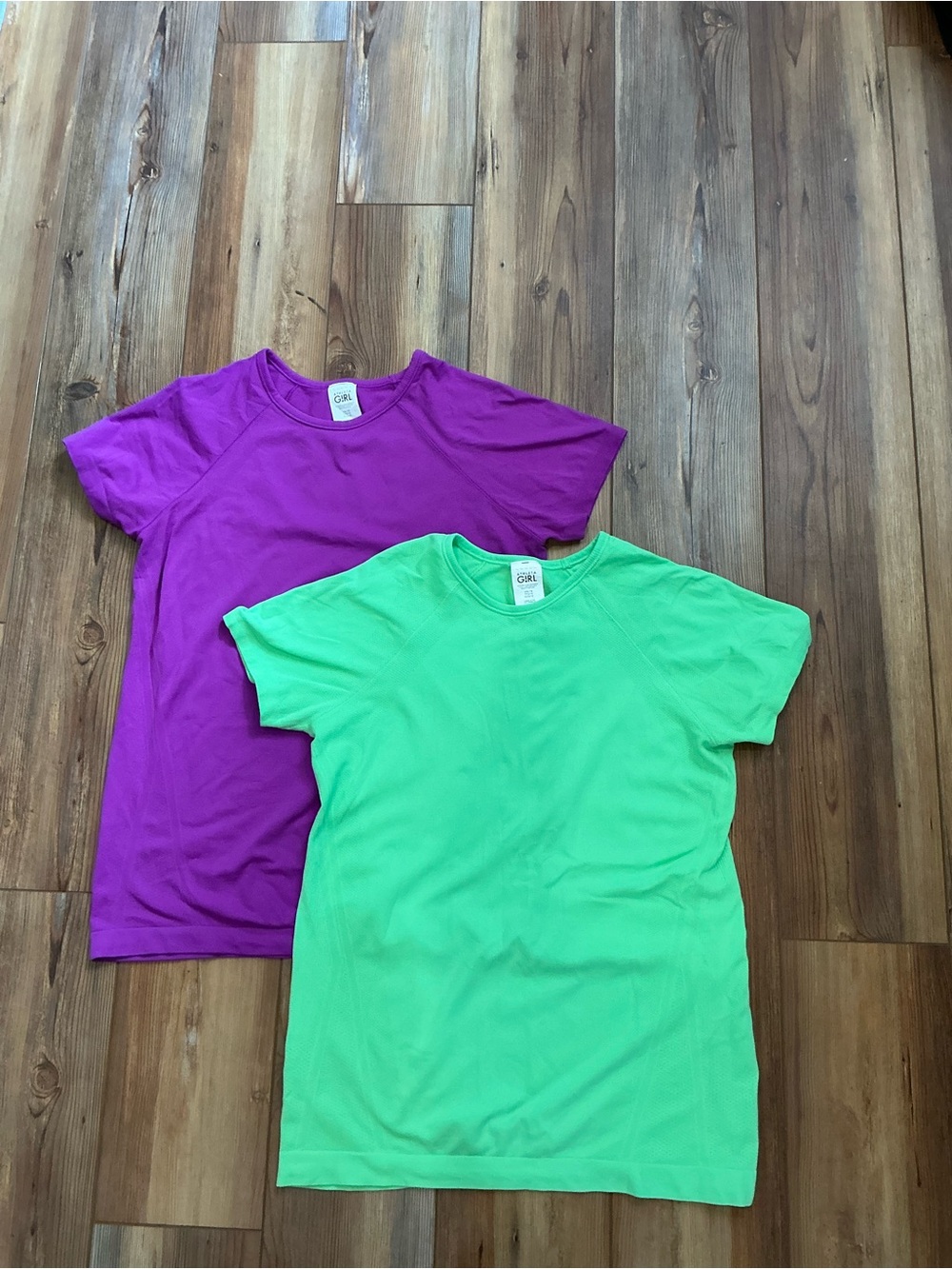 Athleta Girls' Short Sleeve Tees in Bright Purple & Neon Green